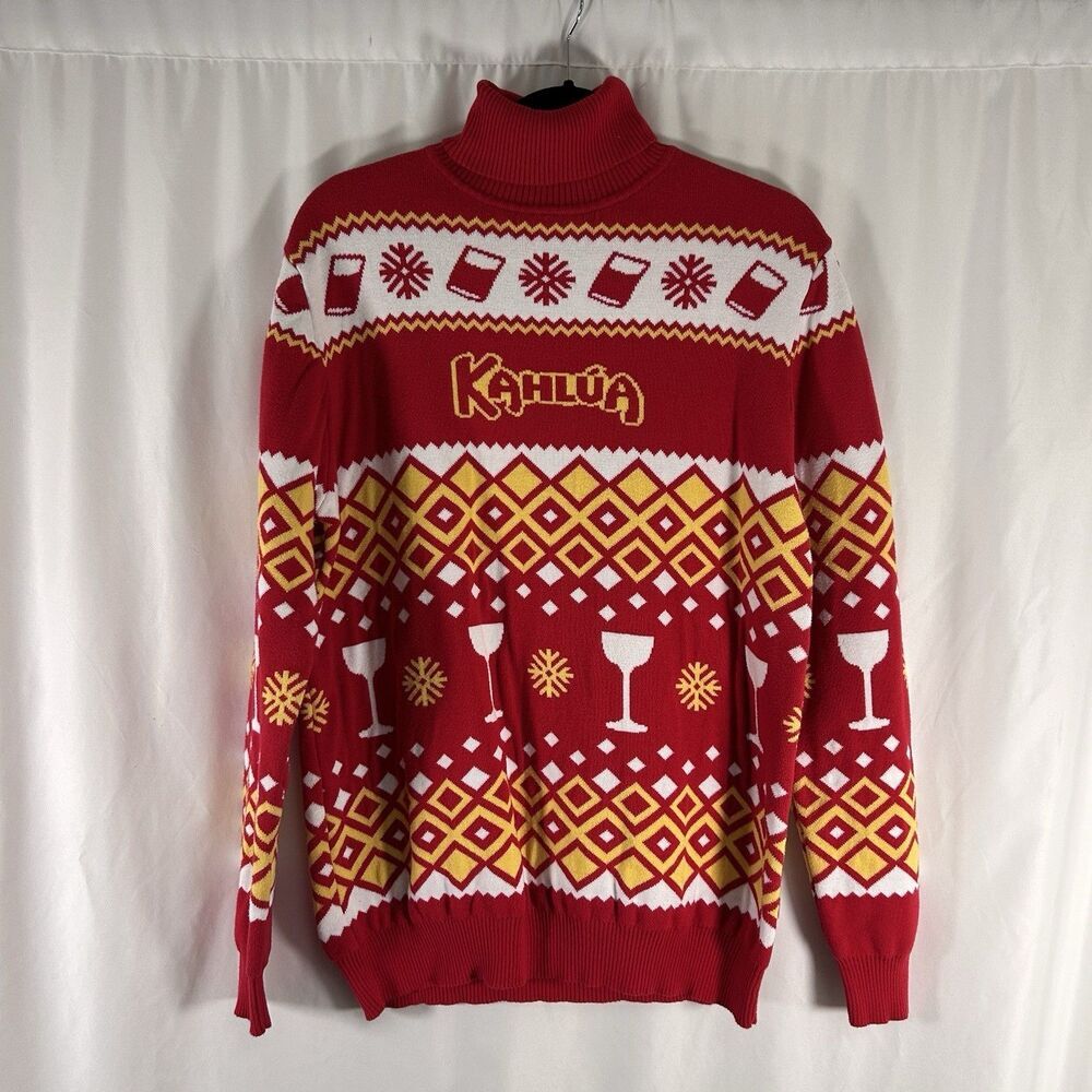Kahlua Sweater Men's Large Red Holiday Christmas Turtleneck Knit Pullover